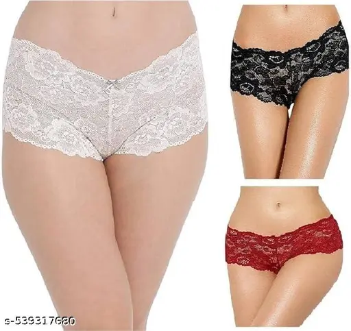 (pack of 2)Women's Net Panty Breathable Mesh Lingerie with Lace Trim, Multiple Styles (Bikini, Brief, Thong) Black,Maroon,White