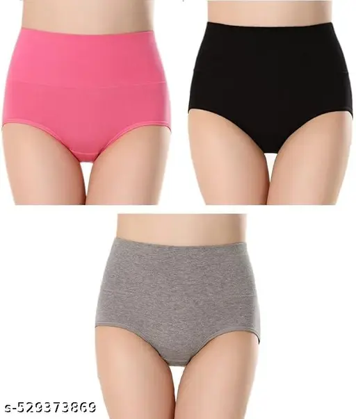 Women's Cotton High Waist Full Coverage Panty pack of 3 multicolor