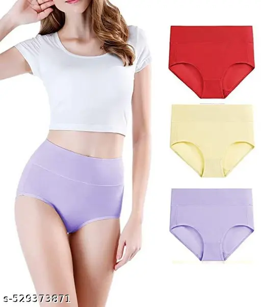 Women's Cotton High Waist Full Coverage Panty pack of 3 multicolor