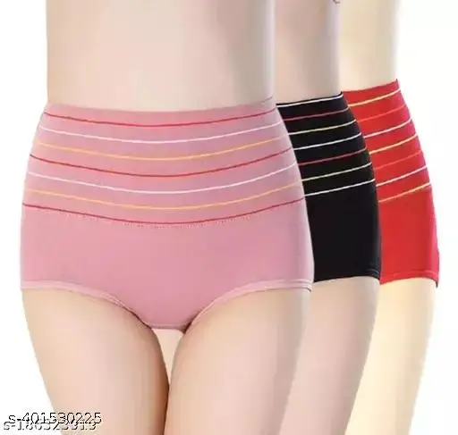 Women's Cotton High Waist Tummy Control/Tummy Tucker Panties Brief Full Coverage Shapewear Underwear Combo Of 3 multicolor)