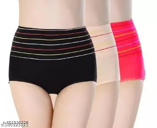 Women's Cotton Spandex High Waist Tummy Control Panty Brief Full Coverage Shapewear Underwear (Pack Of 3)