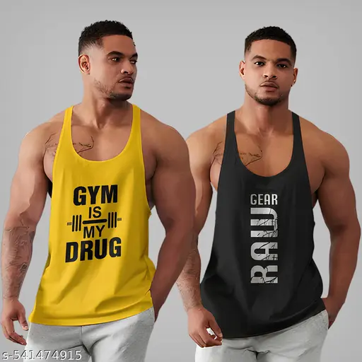 BAB Men’s Round Neck Gym Vest | Men Regular Fit Gym Vest | Men Vest Combo | Polyester Printed Vest | Stylish & Comfortable Vest Pack Of 2