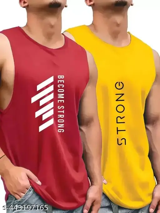 1. Men’s Round Neck Gym Vest / Men Regular Fit Gym Vest / Men Vest Combo / Polyester Printed Vest / Stylish & Comfortable Vest Pack Of 2