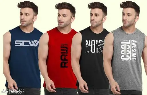 AZY Fabrics Men's Multicolor Innerwear Vests Pack 4