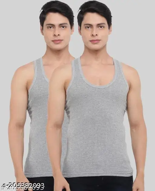 Dollar Men's SolidGrey Melange Innerwear Vests Pack of 2