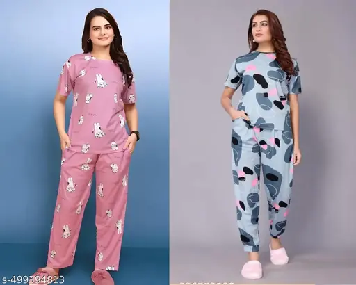 "Ladies’ Polycotton Nightsuit Pack of 2 – Comfy Sleepwear & Loungewear Set for Summer Seasons"