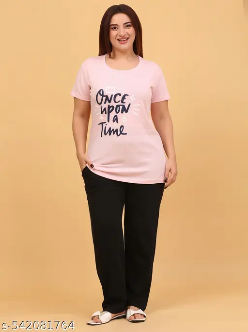 WOMENS HALF PRINTED PRINTED TOP & BOTTOM SET