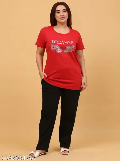 WOMENS HALF PRINTED PRINTED TOP & BOTTOM SET