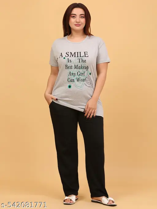 WOMENS HALF PRINTED PRINTED TOP & BOTTOM SET