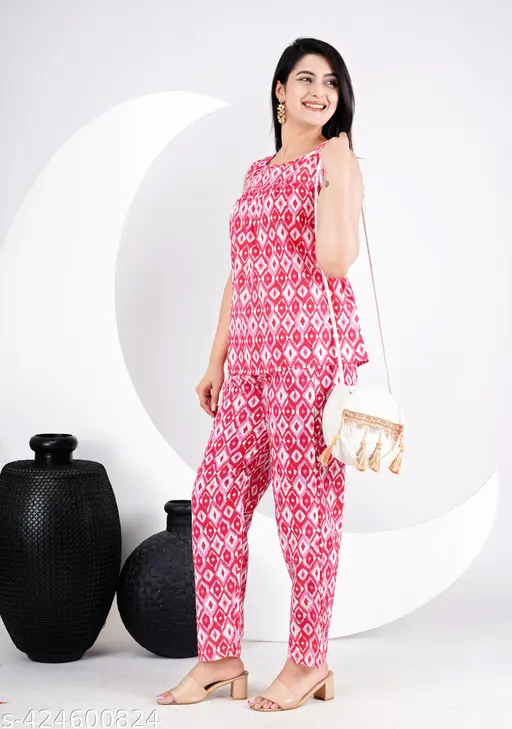 Jaipuri Cotton Printed Sleeveless Peplum Top with Pants Night suit Set for Women | Stylish Trendy Western Wear Top Pant Set