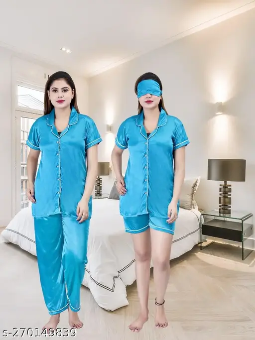 Satin Night Suit Sky blue