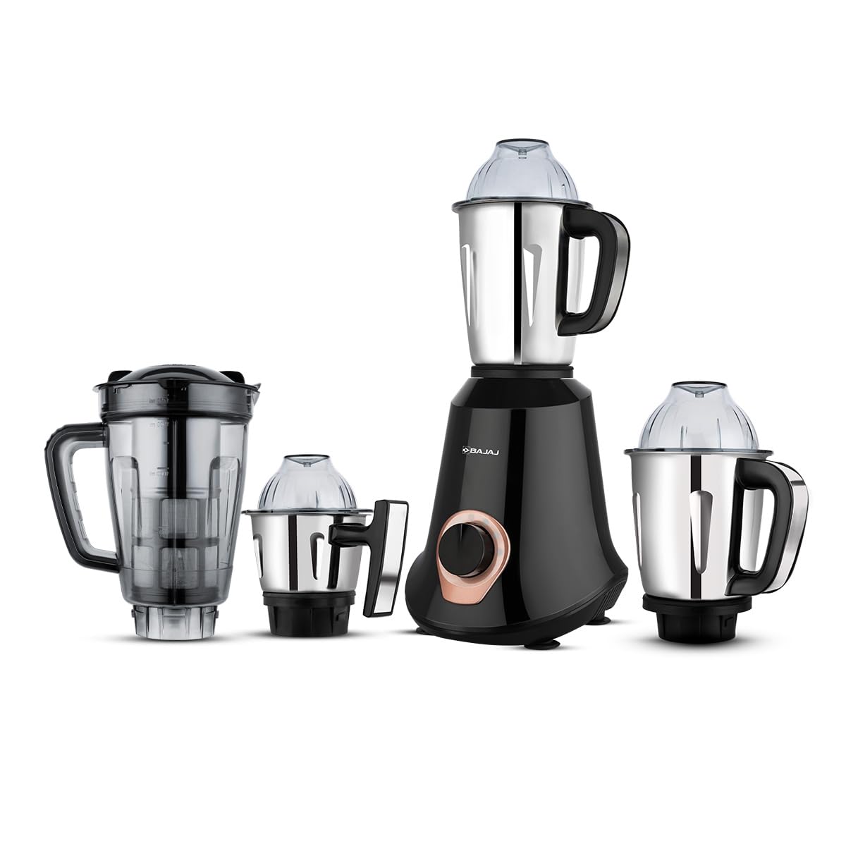 Bajaj Military Series Glamore 1000 W Mixer Grinder With 4 Jars (3 Stainless Steel Jars + 1 Fruit Filter Jar) | DuraCut Blades | Powerful Titan Motor | Unbeatable Toughness | 2 Yrs Warranty【Jet Black】
