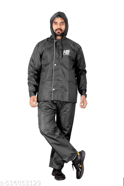 Men Solid Reversible Double Layered High Quality Waterproof Raincoat