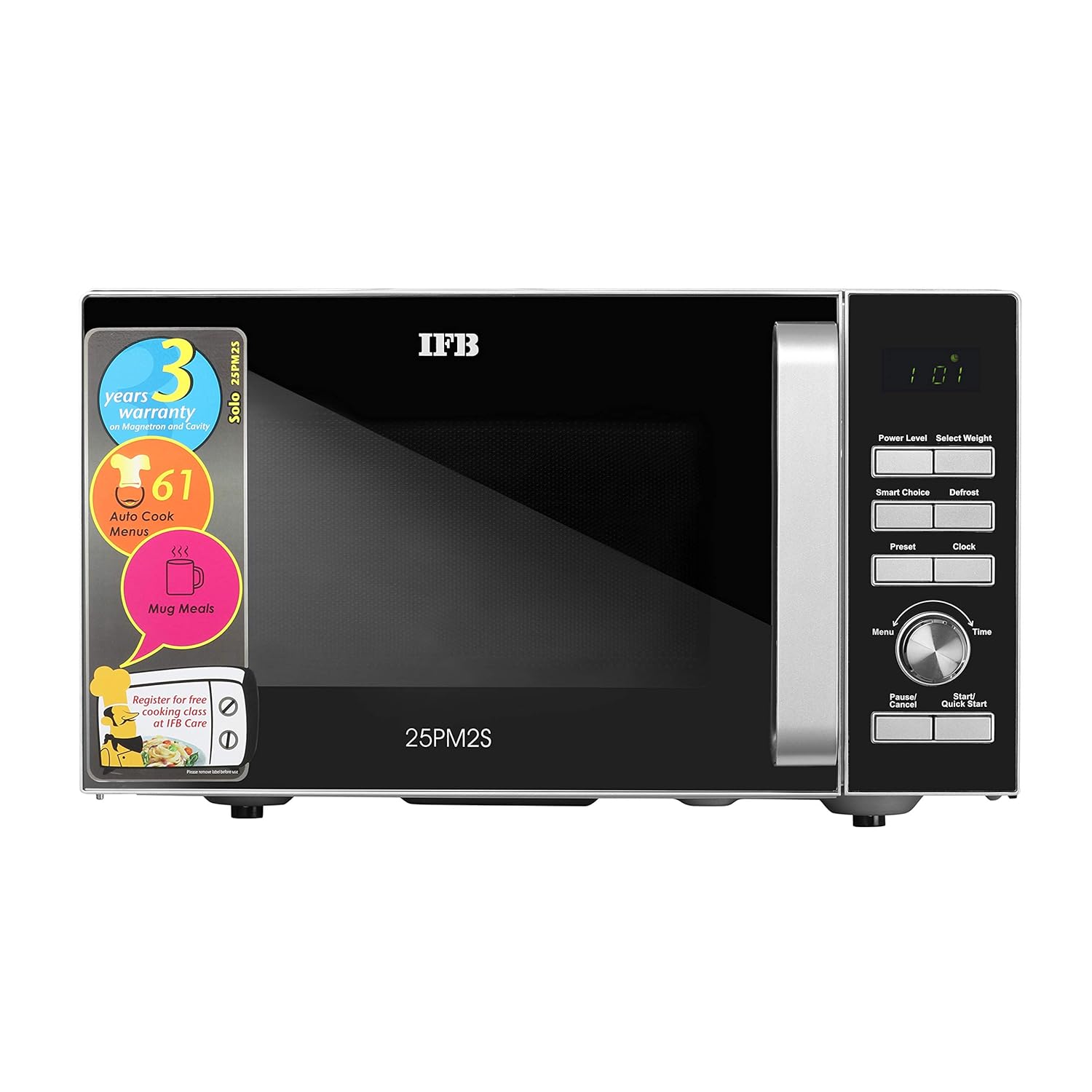 IFB 25 L Solo Microwave Oven (25PM2S, Anti Rust Stainless Steel Cavity With 61 Auto Cook Menus, Multi Stage Cooking, Auto Defrost, Silver)