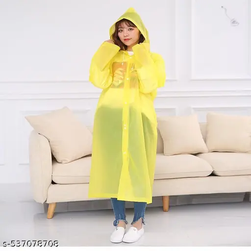 Pack of 1 yellow , Men & Women Waterproof Transparent RainCoat Raincover Poncho with Hood for Travel (Free Size)