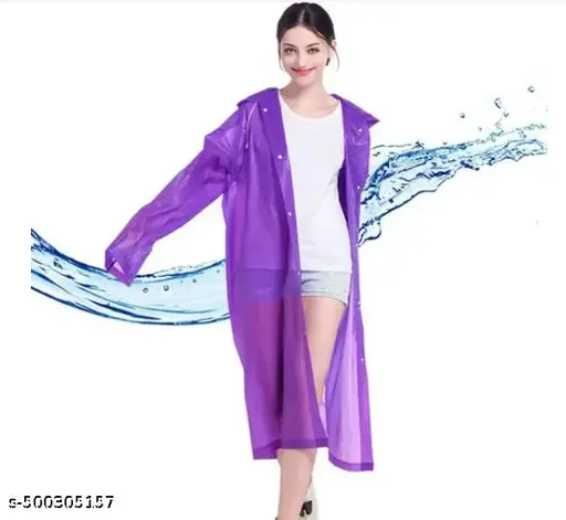 Pack of 1 Purple, Men & Women Waterproof Transparent RainCoat Raincover Poncho with Hood for Travel (Free Size)