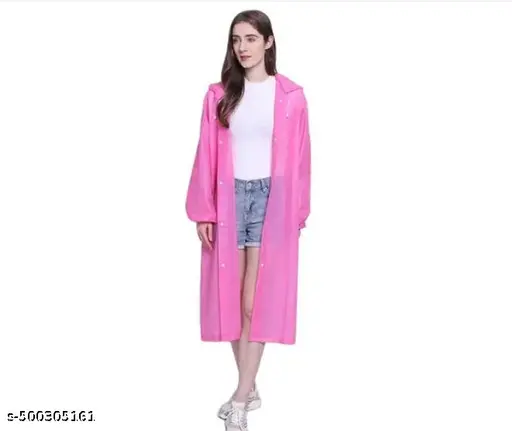 Pack of 1 Pink, Men & Women Waterproof Transparent RainCoat Raincover Poncho with Hood for Travel (Free Size)