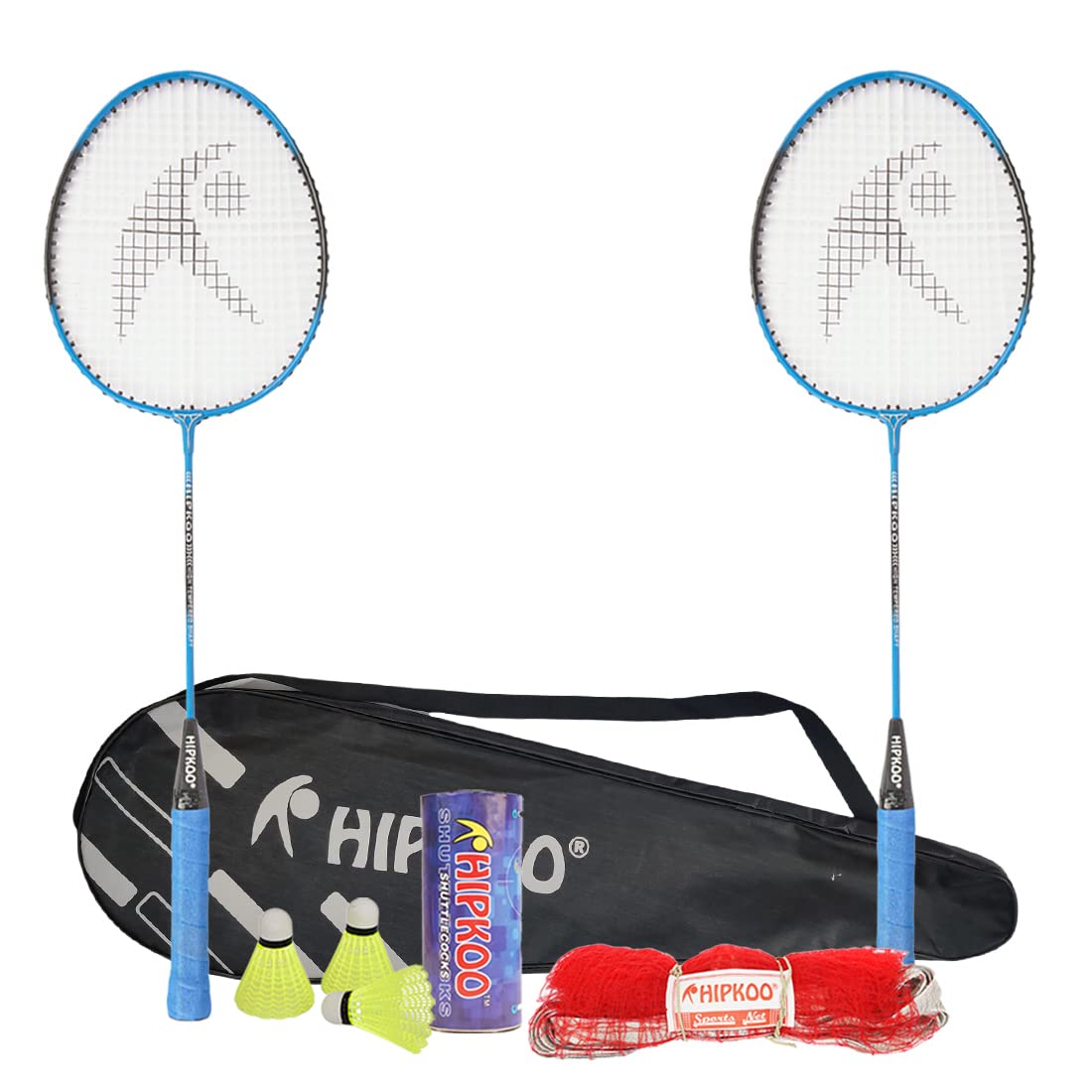 Hipkoo Sports Badminton Racket Set of 2-2 Multi-Coloured Wide Body Aluminium Badminton Rackets with Cover 1 Net and 3 Shuttlecocks Lightweight and Sturdy Ideal for Beginners