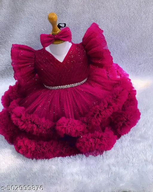 Girls Trendy Fashionable Stylish Sleeveless Net Frock & Dress