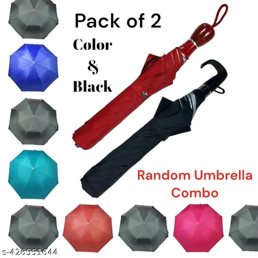 Single color & classic black 2 fold umbrella combo for All Age Groups – Kids/Boys/Girls/Adults.