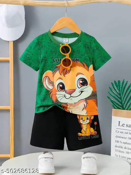 KEESOR Round Neck PRINTED T-shirt with Shorts | Boys Casual T-shirt Shorts Set