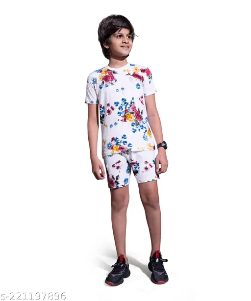 PEPP N HAGG 100% COTTON BOYS WHITE ALL OVER FLOWER PRINT SET |STYLISH | TRENDY | GOOD QUALITY | BLUE