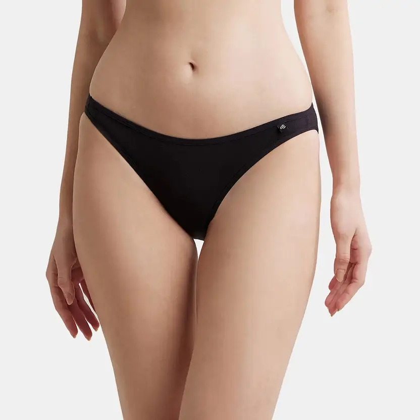SS02 Super Combed Cotton Elastane Stretch Women Bikini Black Panty- S Size