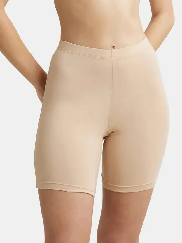 1529 High Coverage Super Combed Cotton Elastane Stretch With Concealed Waistband Women Boy Short Beige Panty