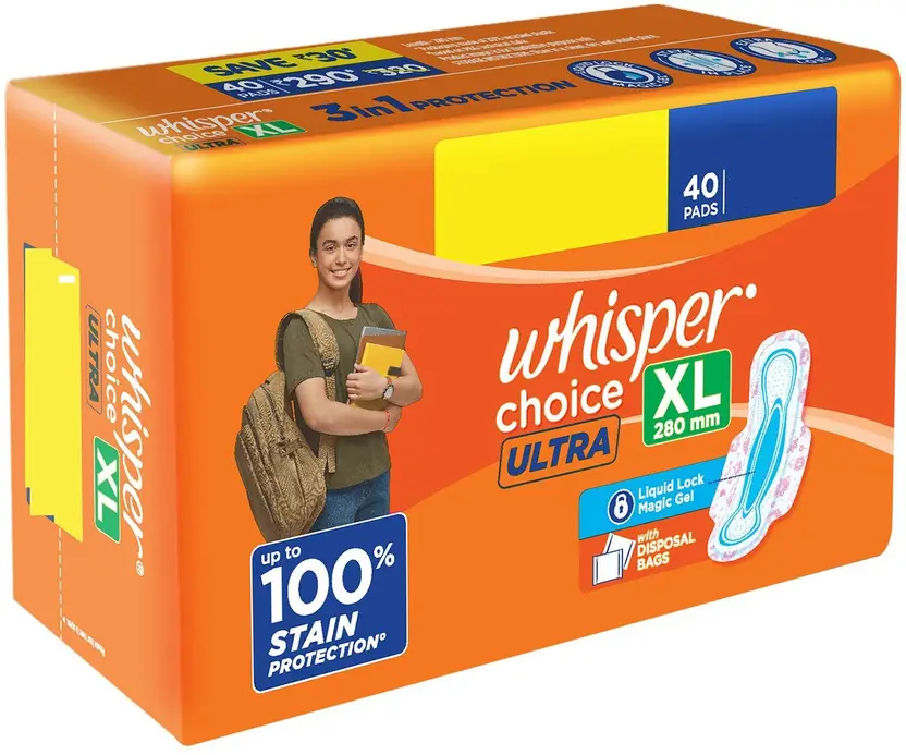 Whisper CHOICE ULTRA XL, UPTO 100% STAIN PROTECTION ALL DAY Sanitary Pad  (Pack of 40)